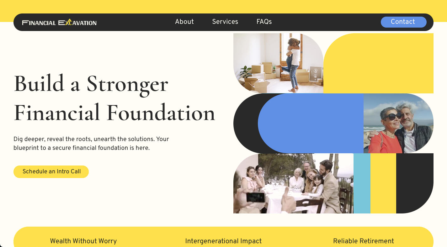 website of financial excavation, one of jp design studio, a website, brand identity kit client